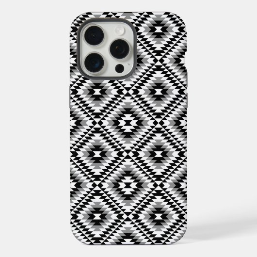 Aztec gestileerde BW + grijs symboolpatroon iPhone Hoesje (Achterkant)