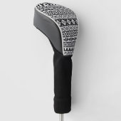 Aztec gestileerde patroon zwart + wit golfheadcover (Schuin)
