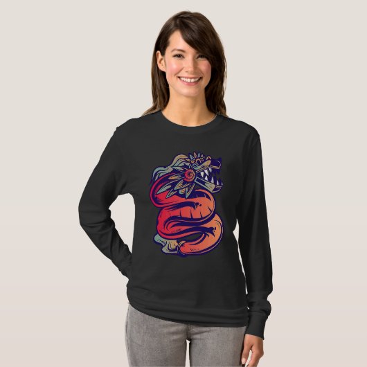 Aztec God Quetzalcoatl Cool Snake Dragon Inca Maya T-shirt (Voorkant volledig)