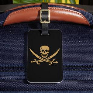 Aztec Gold Schedel & Sabel Piraat Calico Jack Bagagelabel