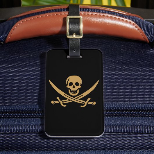 Aztec Gold Schedel & Sabel Piraat Calico Jack Bagagelabel (Voorkant Insitu 2)