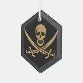 Aztec Gold Schedel & Sabel Piraat Calico Jack Glas Ornament (Voorkant links)