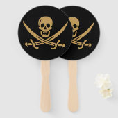 Aztec Gold Schedel & Sabel Piraat Calico Jack Handwaaier (Voorkant en achterkant)