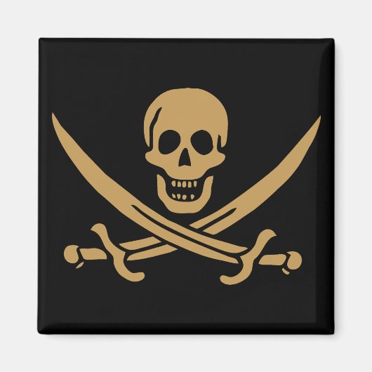 Aztec Gold Schedel & Sabel Piraat Calico Jack Magneet (Voorkant)