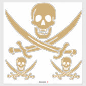 Aztec Gold Schedel & Sabel Piraat Calico Jack Sticker (Vel)