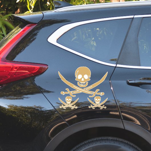 Aztec Gold Schedel & Sabel Piraat Calico Jack Sticker (Auto Zijkant)
