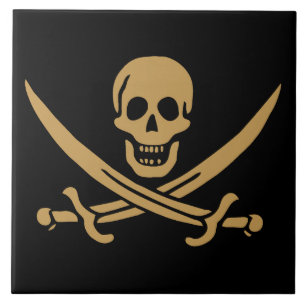 Aztec Gold Schedel & Sabel Piraat Calico Jack Tegeltje