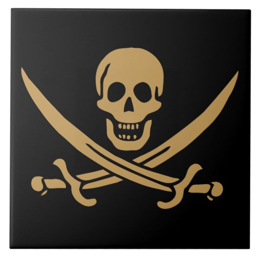 Aztec Gold Schedel & Sabel Piraat Calico Jack Tegeltje (Voorkant)