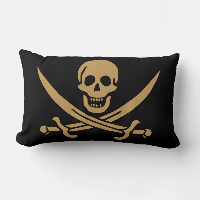 Aztec Gold Skull & Cutlass Pirate Calico Jack Kussen (Voorkant)