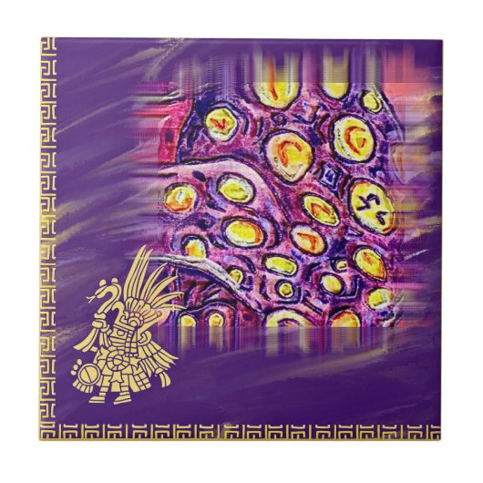 Aztec Golden en Paarse Mexicaanse boho Wooden Box  Tegeltje (Voorkant)