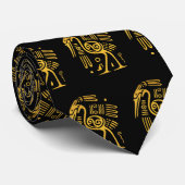 Aztec Golden Heron Water Bird on Black Stropdas (Opgerold)
