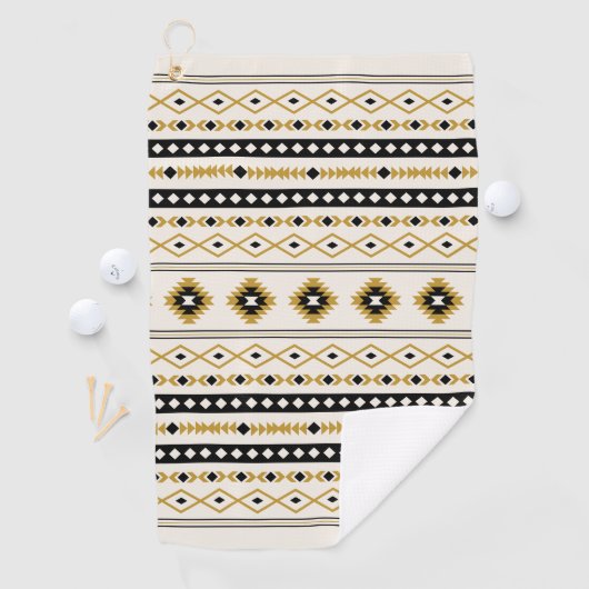 Aztec Goud Zwart Cream Mixed Motifs Patroon Golfhanddoek (Insitu)
