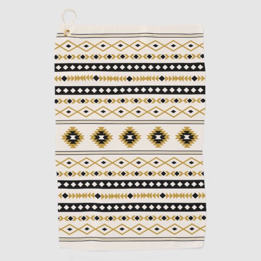 Aztec Goud Zwart Cream Mixed Motifs Patroon Golfhanddoek (Voorkant)