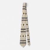 Aztec Goud Zwart Cream Mixed Motifs Patroon Stropdas (Voorkant)