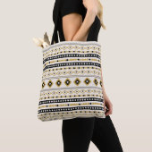 Aztec Goud Zwart Cream Mixed Motifs Patroon Tote Bag (Dichtbij)