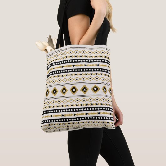 Aztec Goud Zwart Cream Mixed Motifs Patroon Tote Bag (Dichtbij)