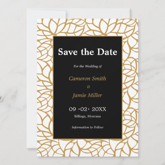 Aztec Gouden Kleur Bladgroen Outline Save The Date Kaart (Voorkant)