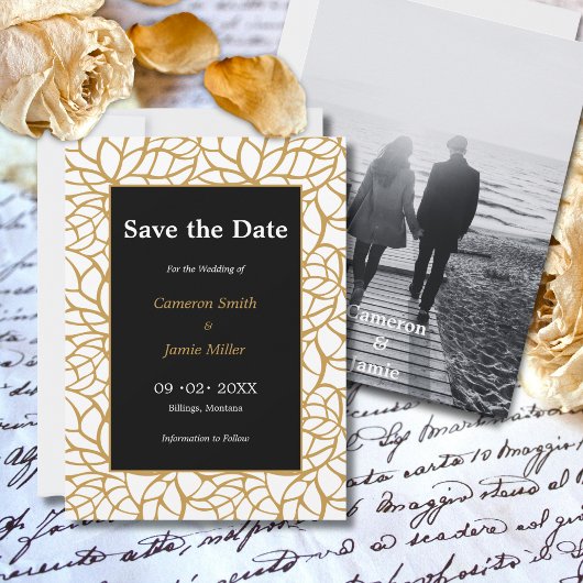 Aztec Gouden Kleur Bladgroen Outline Save The Date Kaart