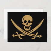 Aztec Gouden Schedel & Cutlass Piraat Calico Jack Briefkaart (Voorkant / Achterkant)