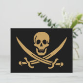 Aztec Gouden Schedel & Cutlass Piraat Calico Jack Feestdagenkaart (Staand voorkant)