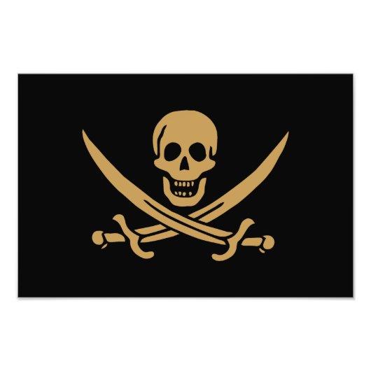 Aztec Gouden Schedel & Cutlass Piraat Calico Jack Foto Afdruk (Voorkant)