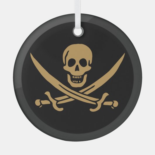 Aztec Gouden Schedel & Cutlass Piraat Calico Jack Glas Ornament (Voorkant)