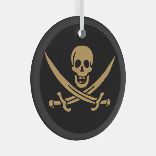 Aztec Gouden Schedel & Cutlass Piraat Calico Jack Glas Ornament (Voorkant Rechts)