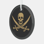 Aztec Gouden Schedel & Cutlass Piraat Calico Jack Glas Ornament (Voorkant links)