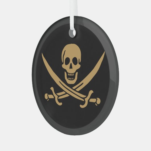 Aztec Gouden Schedel & Cutlass Piraat Calico Jack Glas Ornament (Voorkant links)