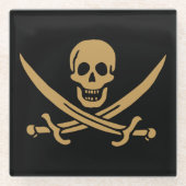 Aztec Gouden Schedel & Cutlass Piraat Calico Jack Glazen Onderzetter (Voorkant)