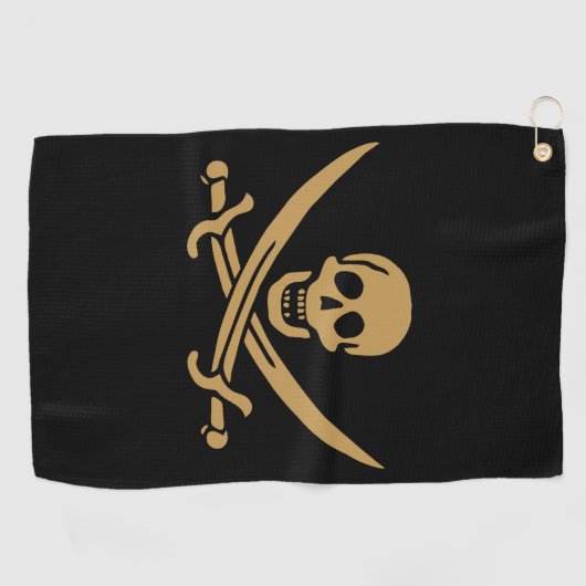 Aztec Gouden Schedel & Cutlass Piraat Calico Jack Golfhanddoek (Horizontaal)