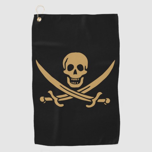 Aztec Gouden Schedel & Cutlass Piraat Calico Jack Golfhanddoek (Voorkant)