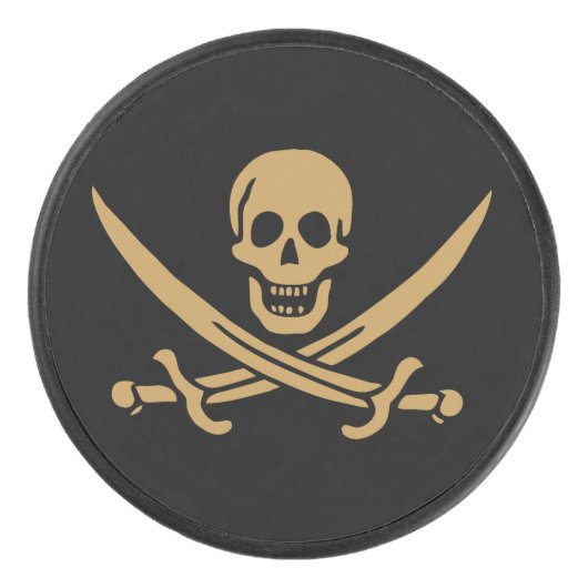 Aztec Gouden Schedel & Cutlass Piraat Calico Jack Hockey Puck (Voorkant)