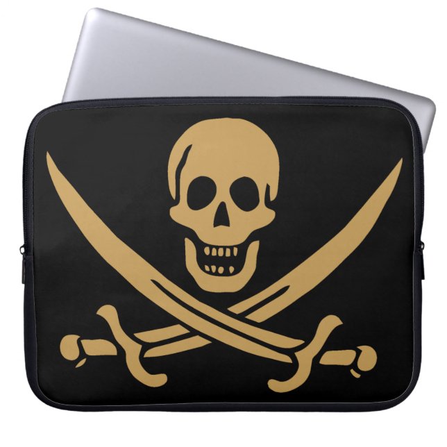Aztec Gouden Schedel & Cutlass Piraat Calico Jack Laptop Sleeve (Voorkant)