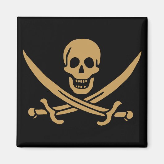 Aztec Gouden Schedel & Cutlass Piraat Calico Jack Magneet (Voorkant)