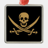 Aztec Gouden Schedel & Cutlass Piraat Calico Jack Metalen Ornament (Voorkant)