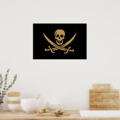 Aztec Gouden Schedel & Cutlass Piraat Calico Jack Poster (Keuken)