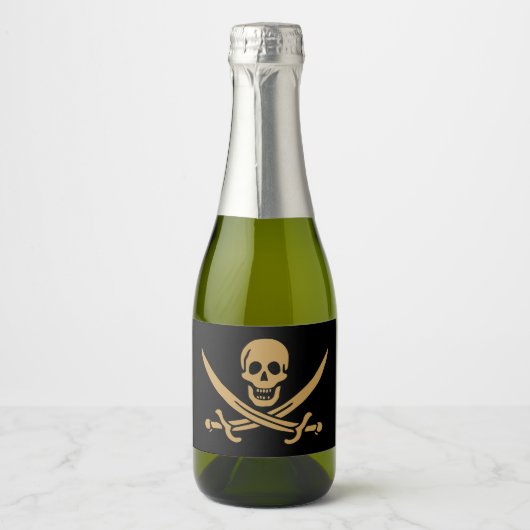 Aztec Gouden Schedel & Cutlass Piraat Calico Jack Sparkling Wijnetiket (Voorkant)