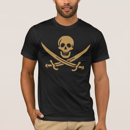 Aztec Gouden Schedel & Cutlass Piraat Calico Jack T-shirt (Voorkant)