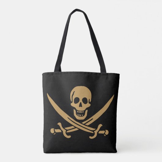 Aztec Gouden Schedel & Cutlass Piraat Calico Jack Tote Bag (Achterkant)