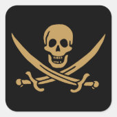 Aztec Gouden Schedel & Cutlass Piraat Calico Jack Vierkante Sticker (Voorkant)