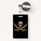 Aztec Gouden Schedel & Korte zwaard Piraat Calico  Badge (Achterkant met intrekbare)
