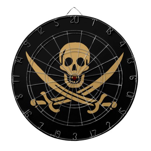 Aztec Gouden Schedel & Sabel Piraat Calico Jack Dartbord (Voorkant)