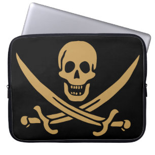 Aztec Gouden Schedel & Sabel Piraat Calico Jack Laptop Sleeve