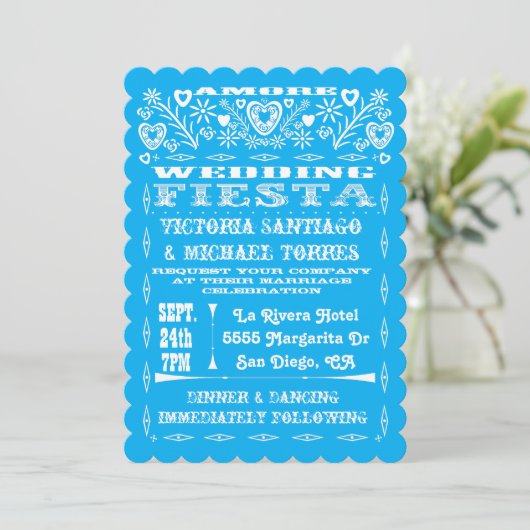 Aztec Graphic Mexican Wedding Papel Picado nodigt  Kaart (Staand voorkant)