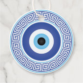 Aztec Grieks cirkelvormig naaldblauw Oogblauw Wit Bedankjes Labels (Voorkant)