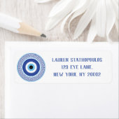 Aztec Grieks cirkelvormig naaldblauw Oogblauw Wit Etiket (Insitu)