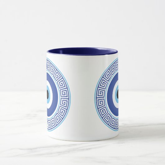 Aztec Grieks cirkelvormig naaldblauw Oogblauw Wit Mok (Midden)