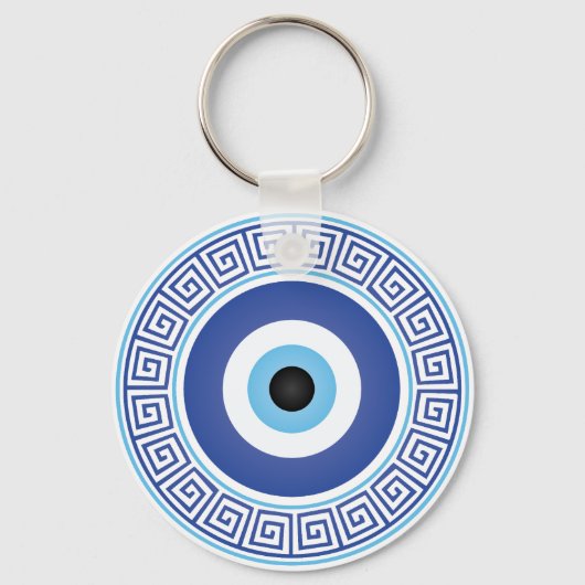 Aztec Grieks cirkelvormig naaldblauw Oogblauw Wit Sleutelhanger (Voorkant)