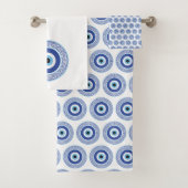 Aztec Grieks cirkelvormig naaldhoekspatroon blauw Bad Handdoek (Insitu)